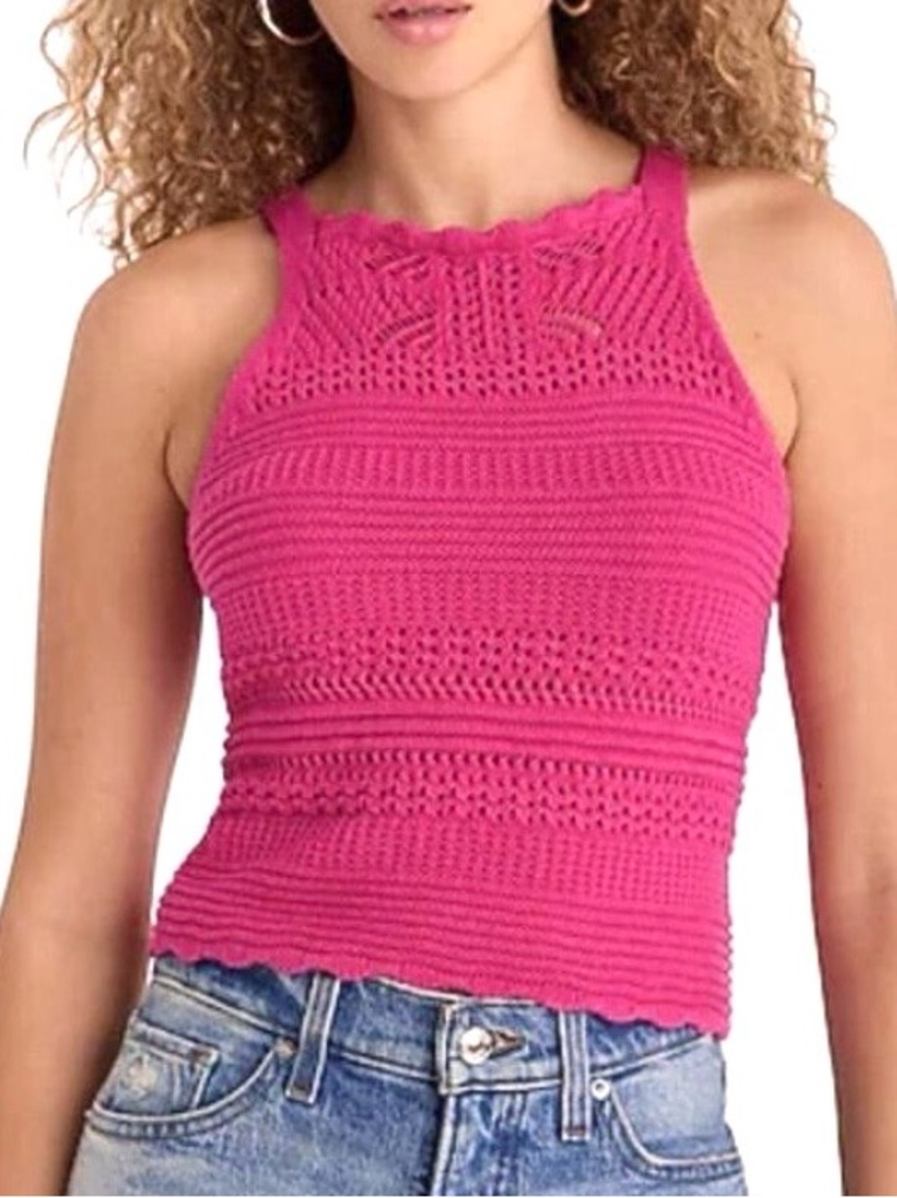 🔸Express Fuchsia Knit Crochet Women’s Vibrant Pink Sleeveless  Top